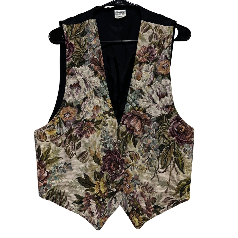 Sostanza Vintage Floral Tapestry Vest Large dark academia boho Victorian 90's
